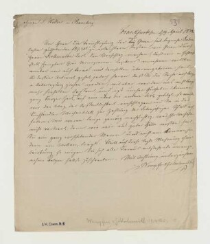 Brief von Wimpfen & Goldschmidt (Frankfurt/Main) an Joseph Heller