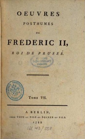 Oeuvres Posthumes De Fréderic II., Roi De Prusse, 7. Poesies