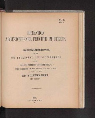 Retention Abgestorbener Früchte Im Uterus.