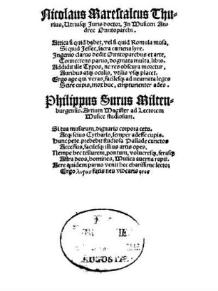 Nicolaus Marescalcus Thurius, [...]