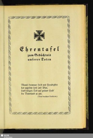 Ehrentafel zum Gedächtnis unserer Toten