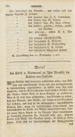 Brief des Herrn v. Marmontel an Ihre Majestät die Kaiserin von Rußland.