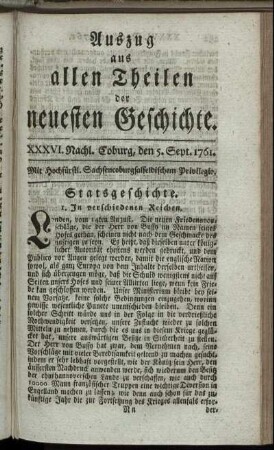 XXXVI. Nachl. Coburg, den 5. Sept. 1761.