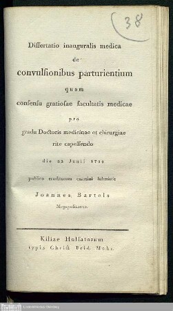 Dissertatio inauguralis medica de convulsionibus parturientium