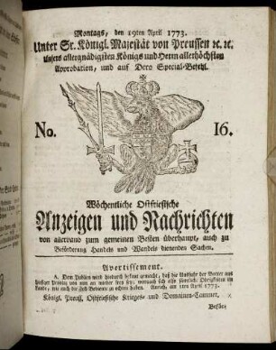No. 16. Montags, den 19ten April 1773.
