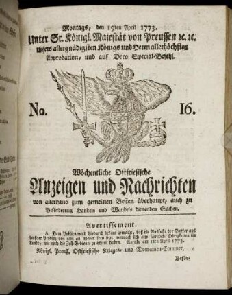 No. 16. Montags, den 19ten April 1773.
