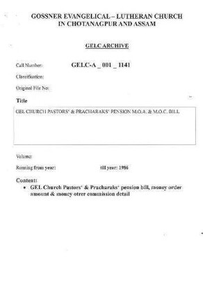 GEL CHURCH PASTORS' & PRACHARAKS' PENSION-M.O.A. & M.O.C. BILL