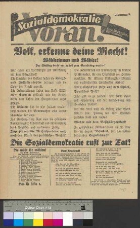 Wahlzeitung der SPD "Sozialdemokratie Voran. Sozialdemokratische Wählerzeitung" (Nr. 4) zur Reichstagswahl am 20. Mai 1928