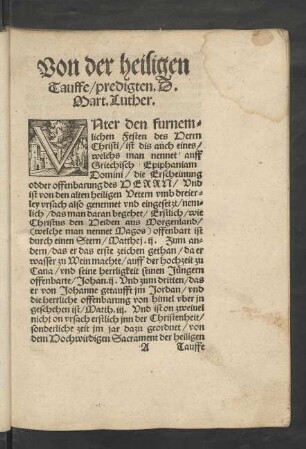 Von der heiligen Tauffe/ predigten D. Mart. Luther.