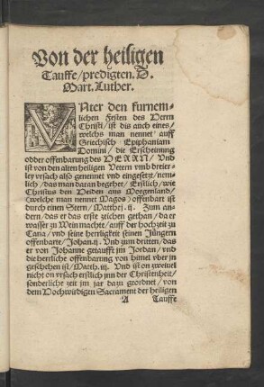Von der heiligen Tauffe/ predigten D. Mart. Luther.