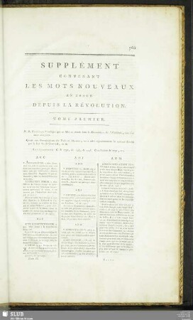 Supplément Contenant Les Mots Nouveaux En Usage Depuis La Révolution