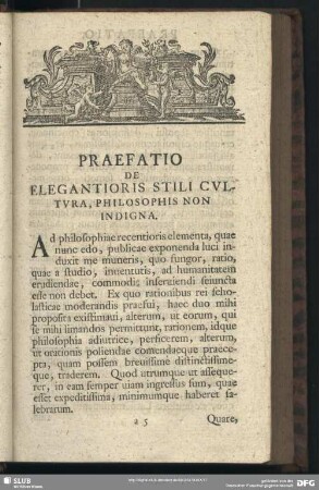 Praefatio De Elegantioris Stili Cultura, Philosophis Non Indigna