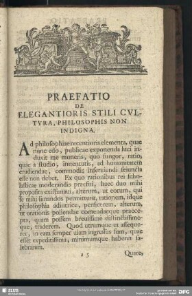 Praefatio De Elegantioris Stili Cultura, Philosophis Non Indigna