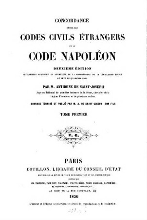 Concordance entre les codes civils étrangers et le Code Napoléon, 1