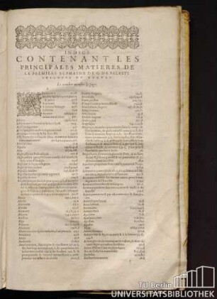 Indice Contenant Les Principales Matieres De La Seconde Sepmaine De G. De Saluste Seigneur Du Bartas.