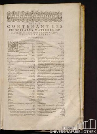 Indice Contenant Les Principales Matieres De La Seconde Sepmaine De G. De Saluste Seigneur Du Bartas.