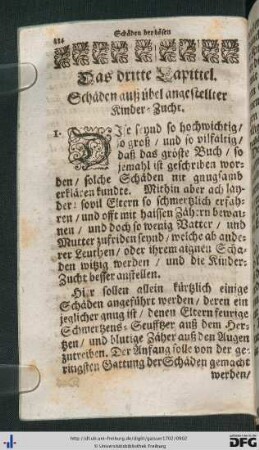 Das dritte Capitel. Schäden auß übel angestellter Kinder-Zucht.