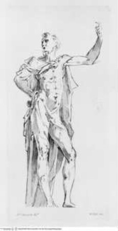 Raccolta di disegni originali di Fra.co Mazzola detto il Parmigianino tolti dal gabinetto di Sua Eccellenza il Sig.re Conte Alessandro Sanvitale, (Tav. 17) Männlicher Akt mit erhobenem linken Arm