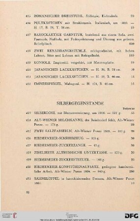 Silbergegenstände (Nr. 423-504)