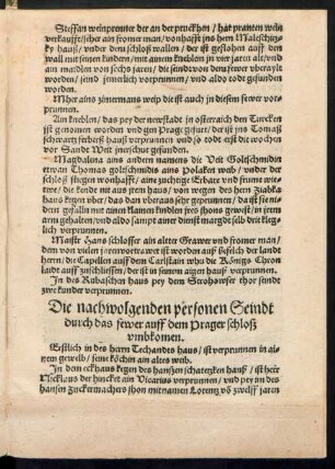 Die nachwolgenden personen Seindt durch das fewer auff dem Prager schloß umbkomen.