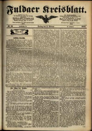 Erste Ausgabe vom Freitag, den 11. Februar 1910.