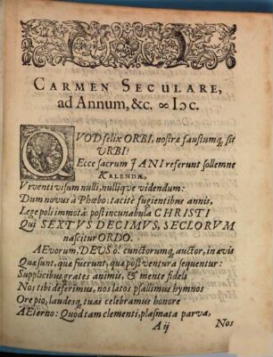 Carmen Seculare: Gabrieli & Philippo Harsdörfferis, frr. german. Patric. Noriberg. iuvv. nobiliss. suis oculiss. Pro Felici Huius Novi Seculi auspicio, inscriptum, dicatumq[ue]