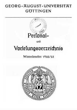 WS 1962/63: Personal- und Vorlesungsverzeichnis ...