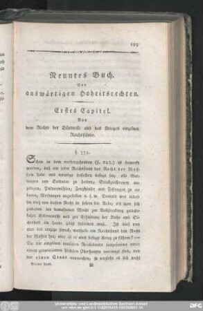 Neuntes Buch. Von auswärtigen Hoheitsrechten.