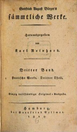 Gottfr. Aug. Bürger's sämmtliche Werke, 3. Poetische Werke ; 3