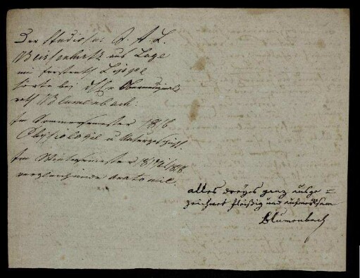 Studienzeugnis für Johann August Beissenhirtz, unterzeichnet von Johann Friedrich Blumenbach, [Göttingen], [1818]