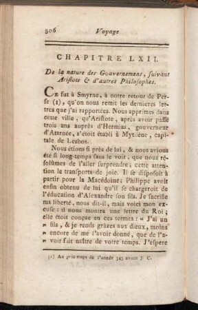 Chapitre LXII. De la nature des Gouvernemens, suivant Aristote & d'autres Philosophes.