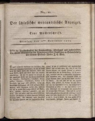 No. 20. Breslau, den 15. November 1800.