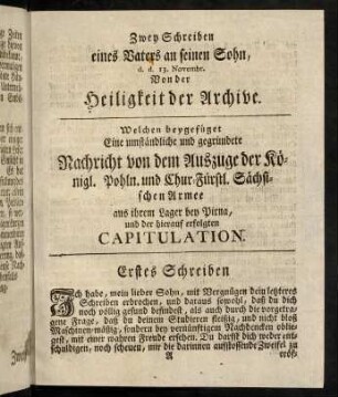 1-13, Erstes - Zweytes Schreiben.