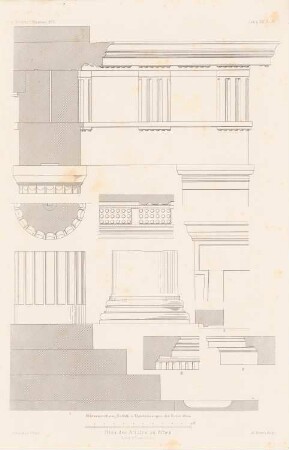 Stoa des Königs Attalos, Athen: Details (aus: Atlas zur Zeitschrift für Bauwesen, hrsg. v. G. Erbkam, Jg. 25, 1875)