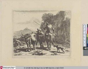 [Der reitende und stehende Hirt; Standing herd chatting with a mounted herd]
