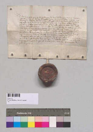 Herzog Heinrich [XVI.] von Bayern bestätigt dem Kloster [Nieder-]Viehbach das Privileg seines verstorbenen Vaters Herzog Friedrich, in dem dem Kloster der dritte Teil des Zehnten aus den herzoglichen Weingärten zu Landshut verliehen wird.;. S: Herzog Heinrich [XVI.] von Bayern