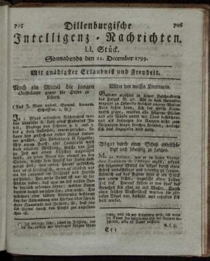 LI. Stück. Sonnabends den 21. December 1799.