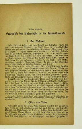 Erster Abschnitt. Ergebnisse des Unterrichts in der Heimathskunde