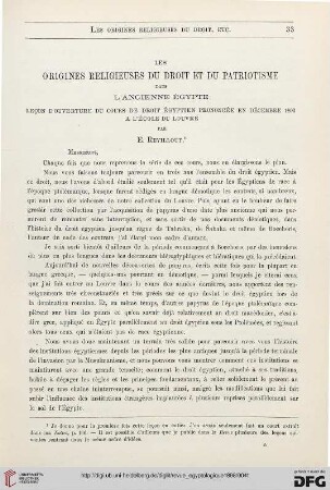 8: Les origines religieuses du droit et du patriotisme dans l'ancienne Égypte : leçon d'ouverture du cours de droit égyptien prononcée en décembre 1893 à l'École du Louvre