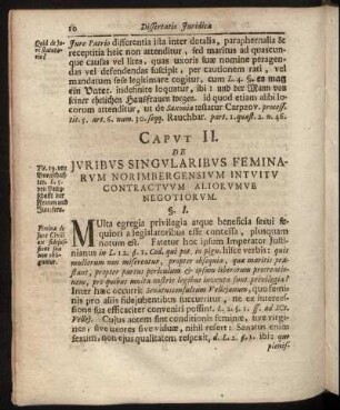 Caput II. De Juribus Singularibus Feminarum Norimbergensium Intuitu Contractuum Aliorumue Negotiorum.