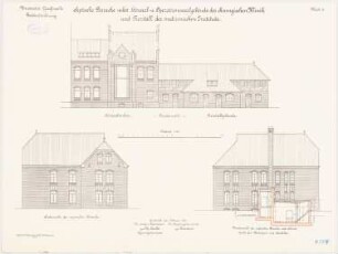 Universität Greifswald Chirurgische Klinik - Septische Baracke/ Hörsaal/ Operationssaal/ Stall: Aufriss Nordansicht und Südansicht 1:100