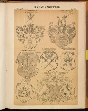Taf. 157. - 1. Messerer in Breslau, 1592. - 2. Schwertfeger in Hamburg. - 3. Schwertfeger in Magdeburg. - 4. Schwertfeger in Frankfurt a. M. - 5. Messerschmiede. - 6. Schleifer zu Dresden.