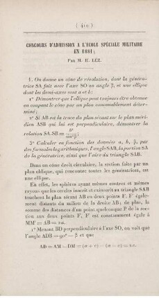 Concours d'admission a l'école spéciale militaire en 1881.
