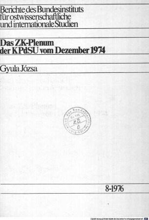 Das ZK-Plenum der KPdSU vom Dezember 1974