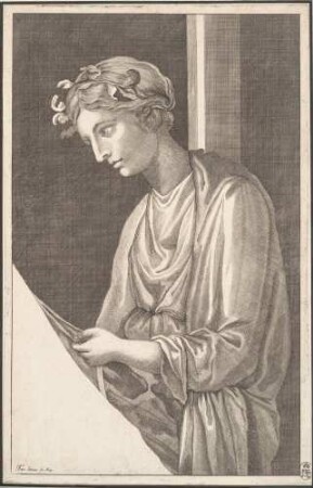 Oberkörper einer bekränzten Frau, Abb. 3 aus: Disegni intagliati in rame di pitture antiche ritrovate nelle scavazioni di Resina, Neapel 1746