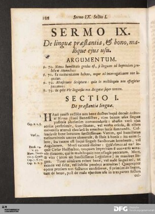 Sermo IX. De linguæ præstantia, et bono, malóque ejus usu.
