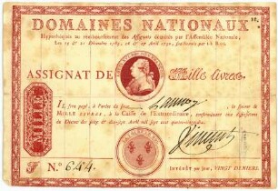 Geldschein, 1.000 Livres, Anweisungen vom 19. und 21. Dezember 1789, 16. und 17. April 1790