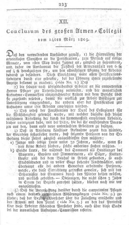 XII. Conclusum des großen Armen-Collegii vom 14ten März 1805.