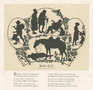 Scherenschnitt als Illustration eines Straßburger Volksliedes um einen toten Soldaten