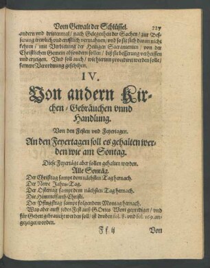 IV. Von andern Kirchen-Gebräuchen unnd Handlung.